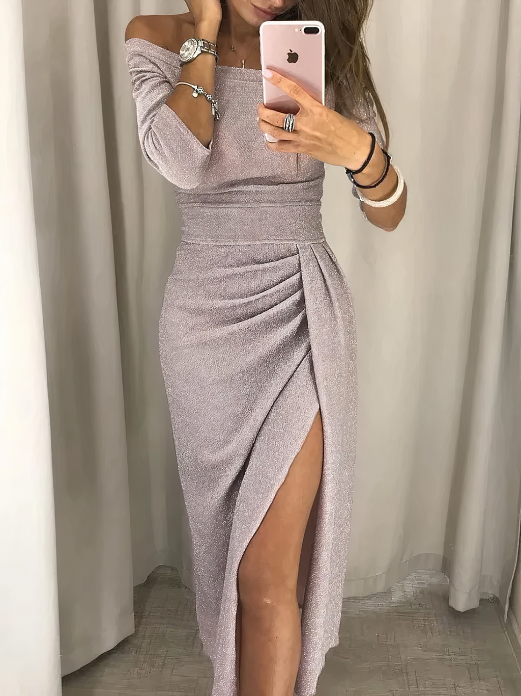 Off-Shoulder Glitzerkleid