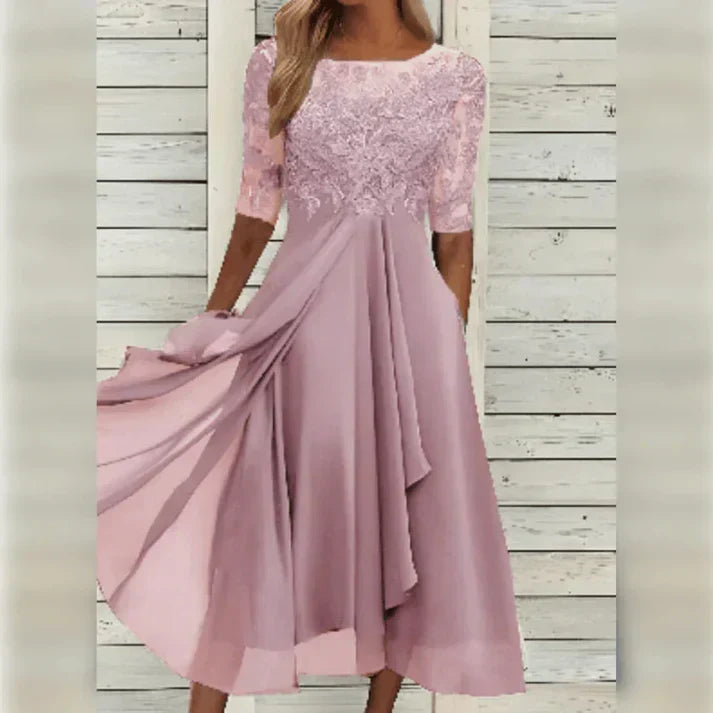 Midikleid aus Spitze und Chiffon
