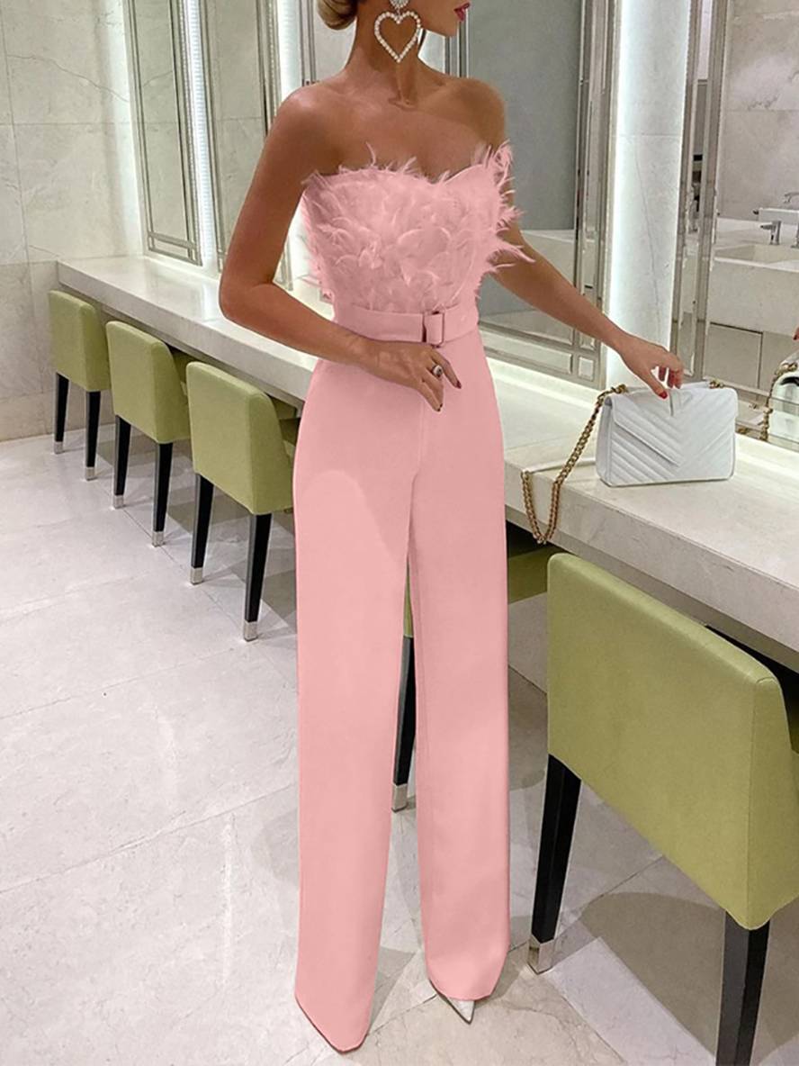Kombination Tube mit Gerader Beinform Bustier mit Federn Elegante Frau Weiß