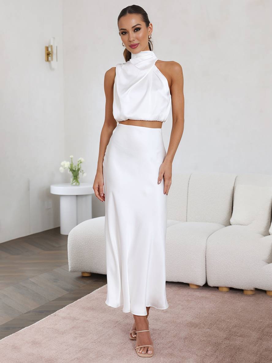 Kleid Gäste Hochzeit Damen Halter Ärmellos Damen Elegante Abend Zweiteilige Brautjungfernkleid