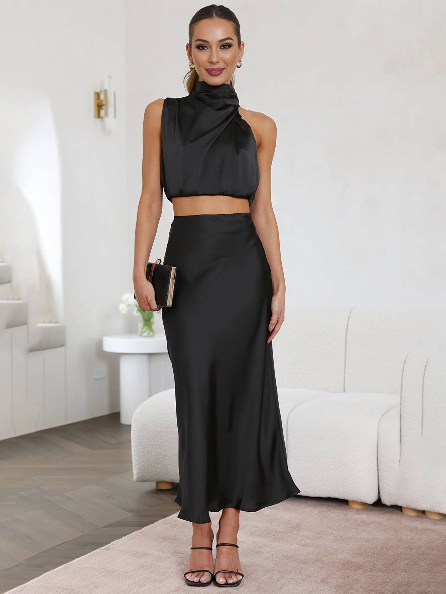 Kleid Gäste Hochzeit Damen Halter Ärmellos Damen Elegante Abend Zweiteilige Brautjungfernkleid