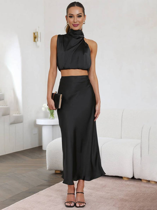 Kleid Gäste Hochzeit Damen Halter Ärmellos Damen Elegante Abend Zweiteilige Brautjungfernkleid