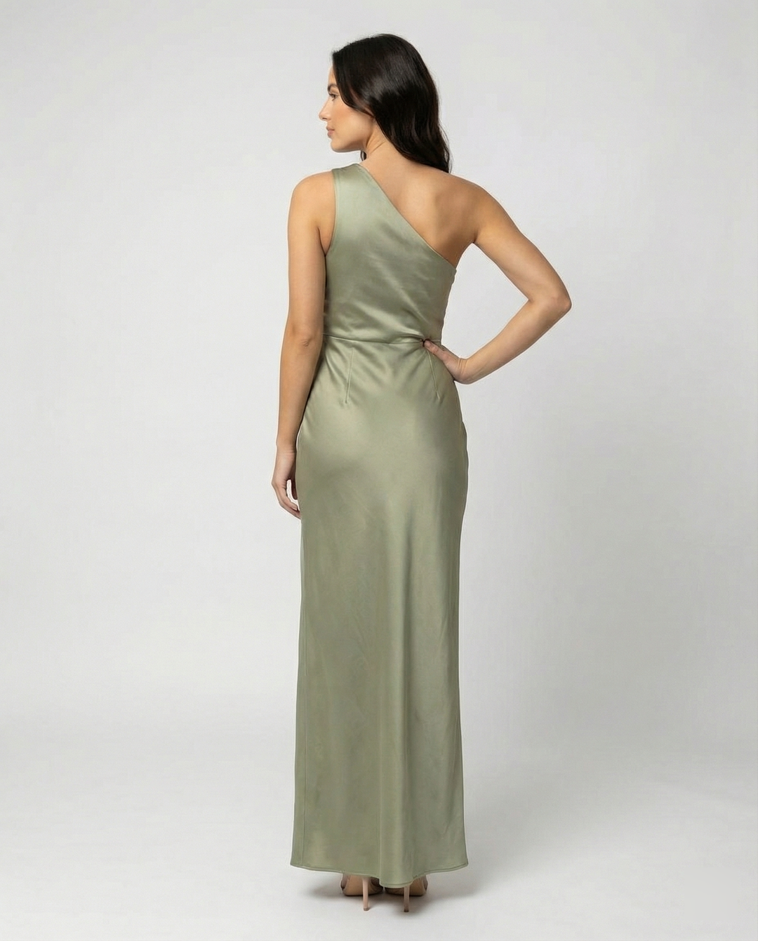 Kleid Brautjungfer aus Satin Eng mit Schlitz An Der Seite Eine Schulter Ohne Ärmel Elegantes Abendkleid für Hochzeit