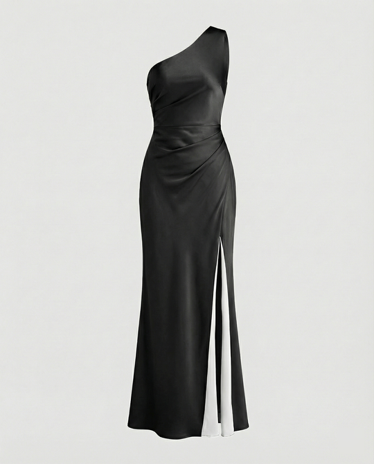 Kleid Brautjungfer aus Satin Eng mit Schlitz An Der Seite Eine Schulter Ohne Ärmel Elegantes Abendkleid für Hochzeit