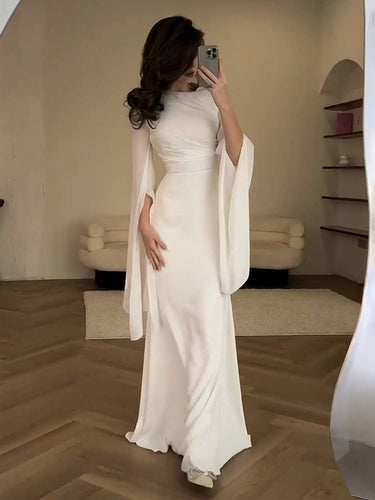 Langes Satin Kleid Enger Runder Ausschnitt Gesplittete Ärmel Lange Ärmel Damen Elegant Abend Ball Prom Zeremonie