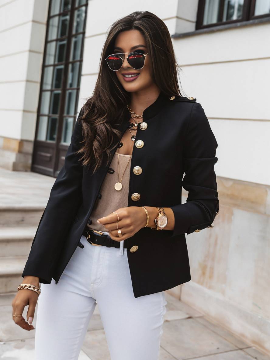 Kurz Offiziersjackett mit Knopfkragen Damen Eleganter Blazer
