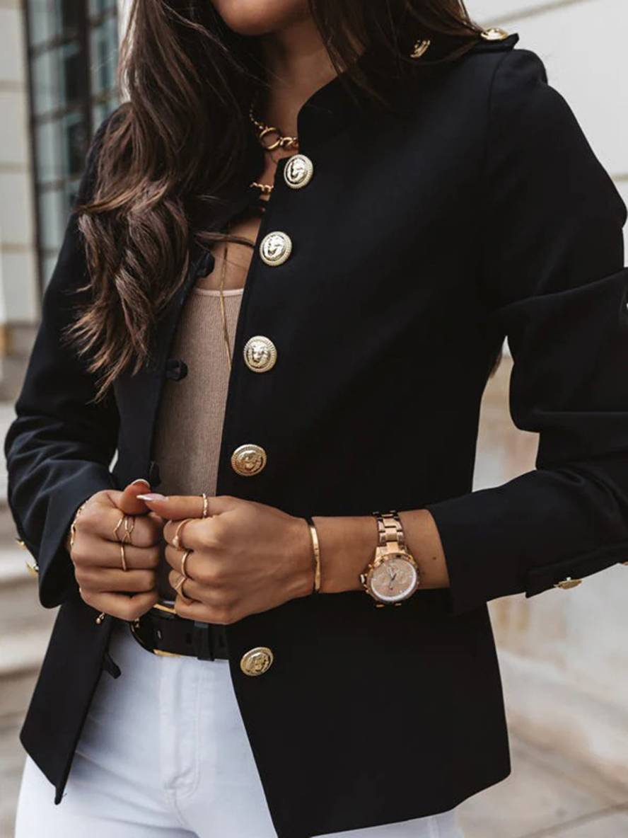 Kurz Offiziersjackett mit Knopfkragen Damen Eleganter Blazer