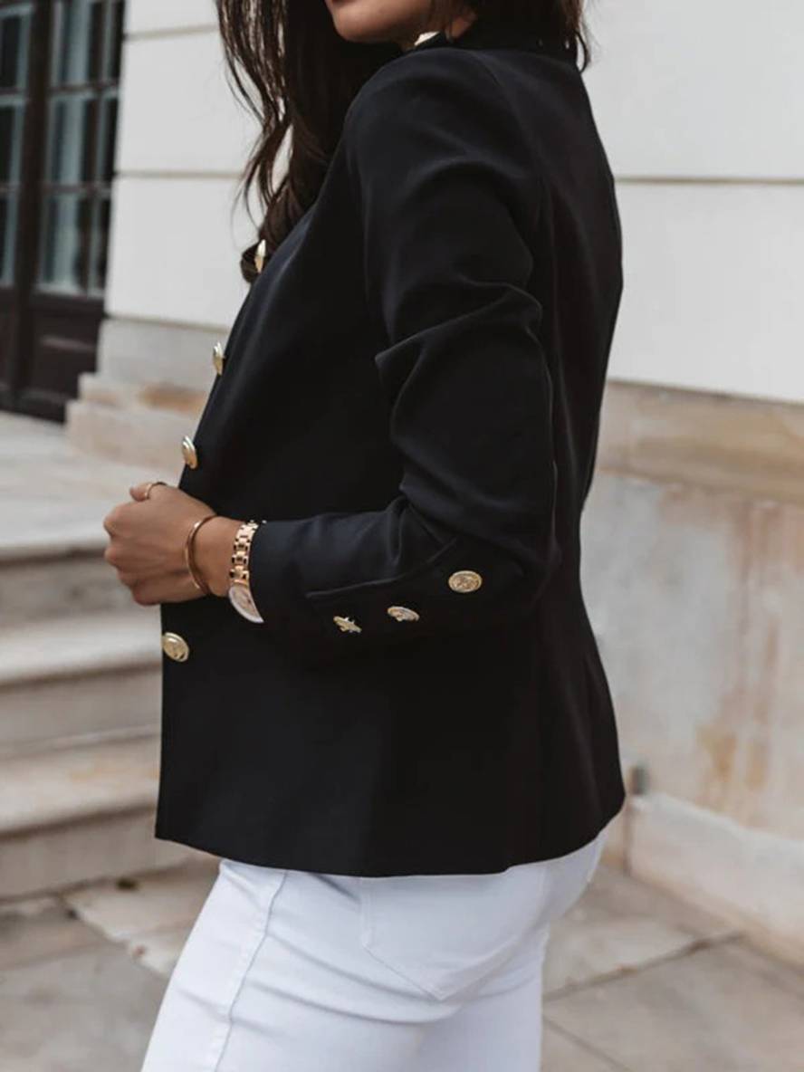 Kurz Offiziersjackett mit Knopfkragen Damen Eleganter Blazer