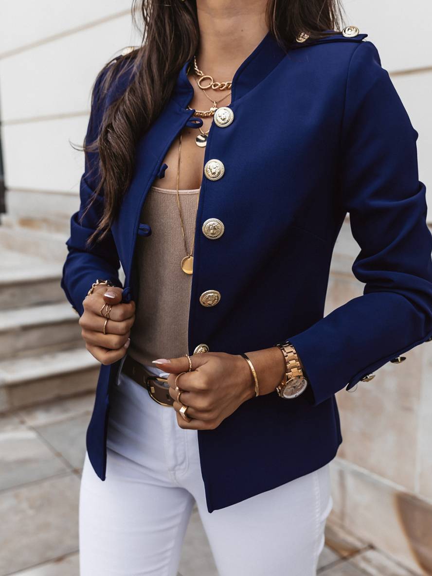 Kurz Offiziersjackett mit Knopfkragen Damen Eleganter Blazer