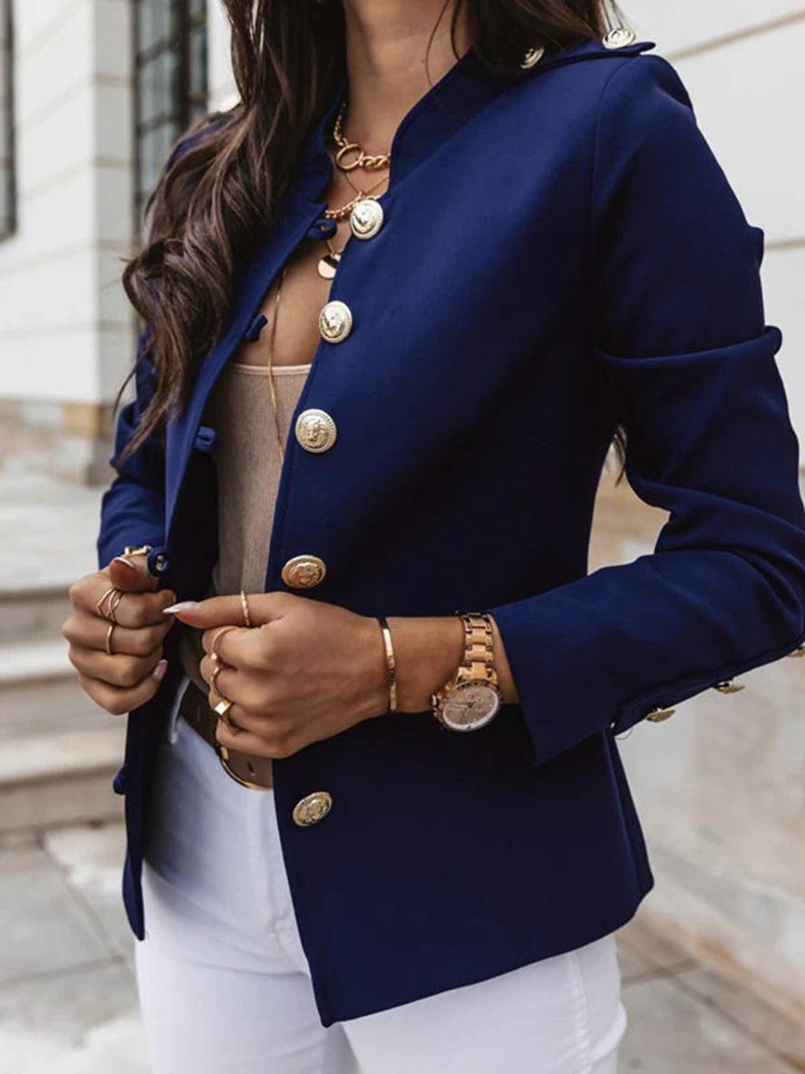 Kurz Offiziersjackett mit Knopfkragen Damen Eleganter Blazer