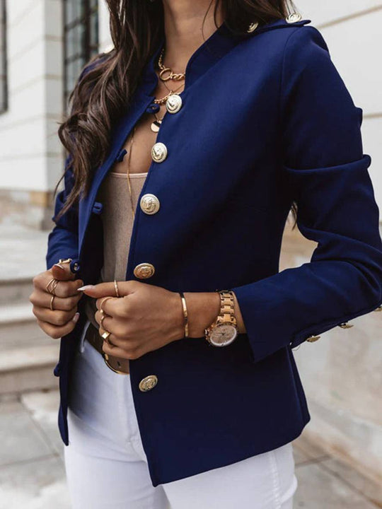 Kurz Offiziersjackett mit Knopfkragen Damen Eleganter Blazer