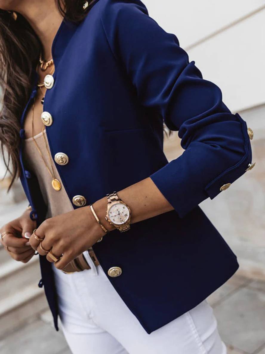 Kurz Offiziersjackett mit Knopfkragen Damen Eleganter Blazer