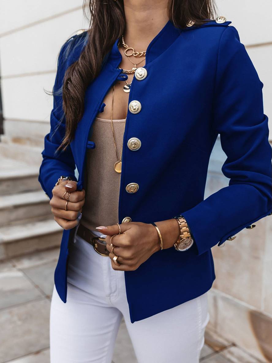 Kurz Offiziersjackett mit Knopfkragen Damen Eleganter Blazer