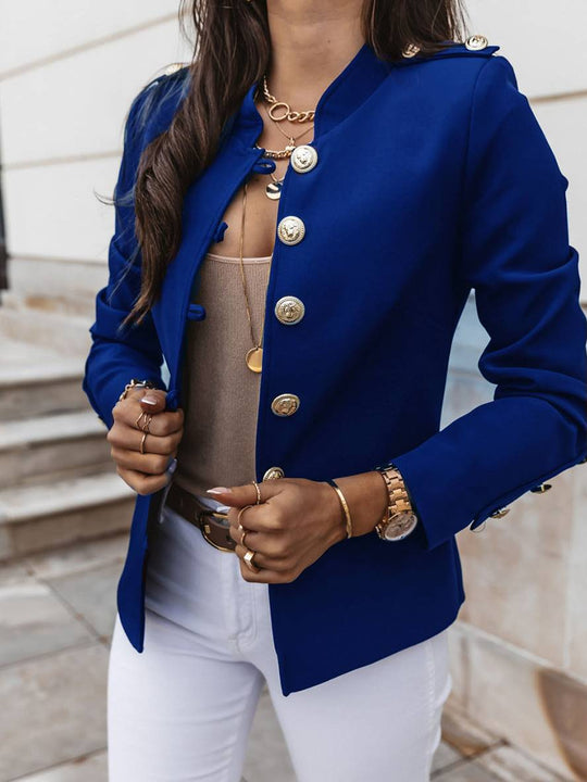 Kurz Offiziersjackett mit Knopfkragen Damen Eleganter Blazer