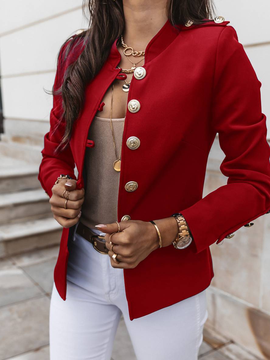 Kurz Offiziersjackett mit Knopfkragen Damen Eleganter Blazer