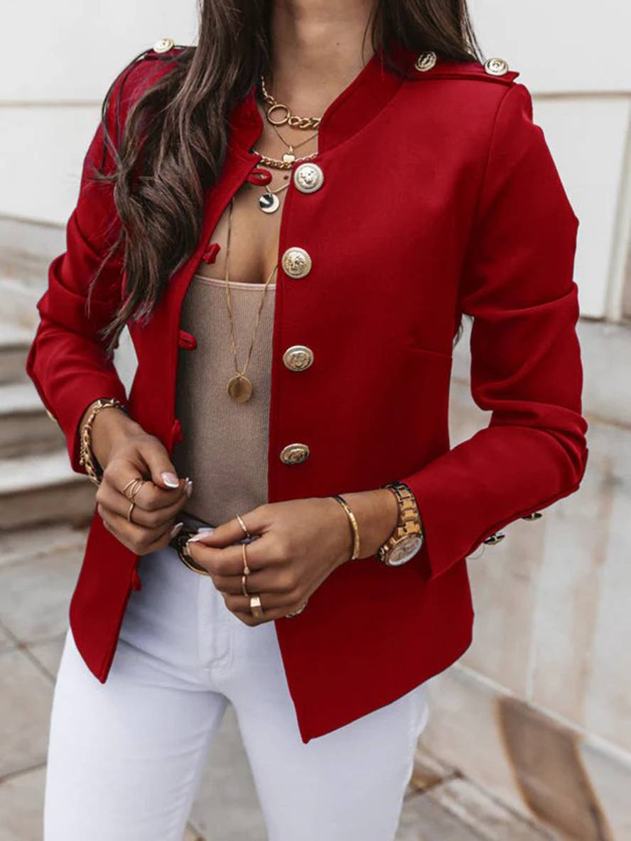 Kurz Offiziersjackett mit Knopfkragen Damen Eleganter Blazer