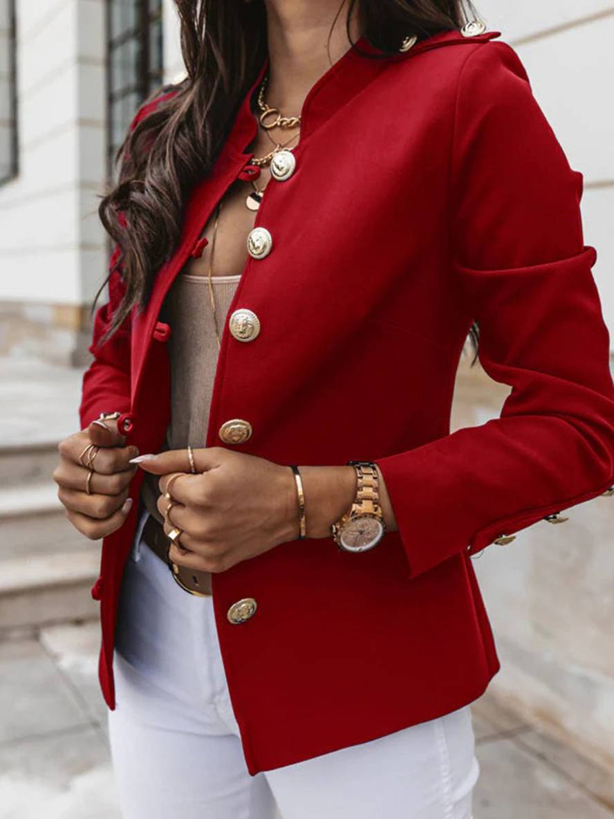 Kurz Offiziersjackett mit Knopfkragen Damen Eleganter Blazer