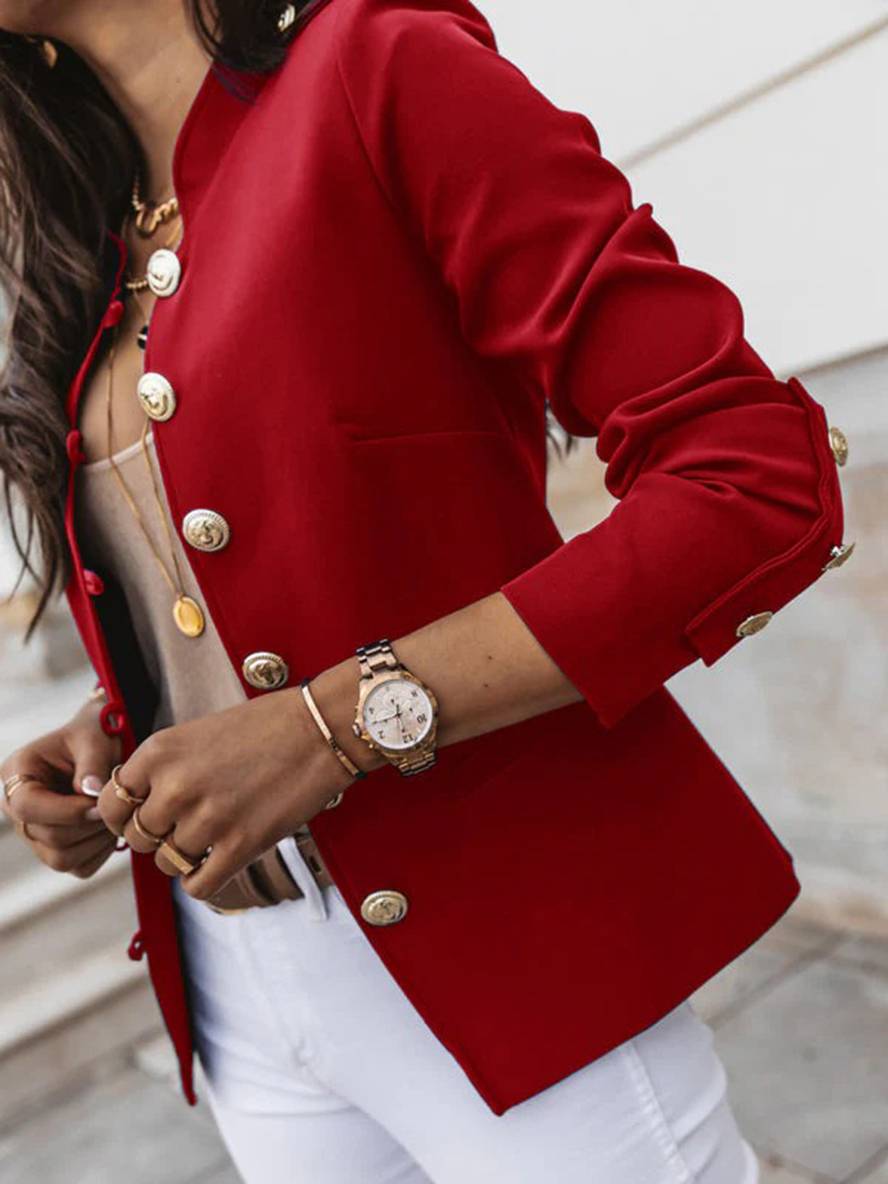 Kurz Offiziersjackett mit Knopfkragen Damen Eleganter Blazer