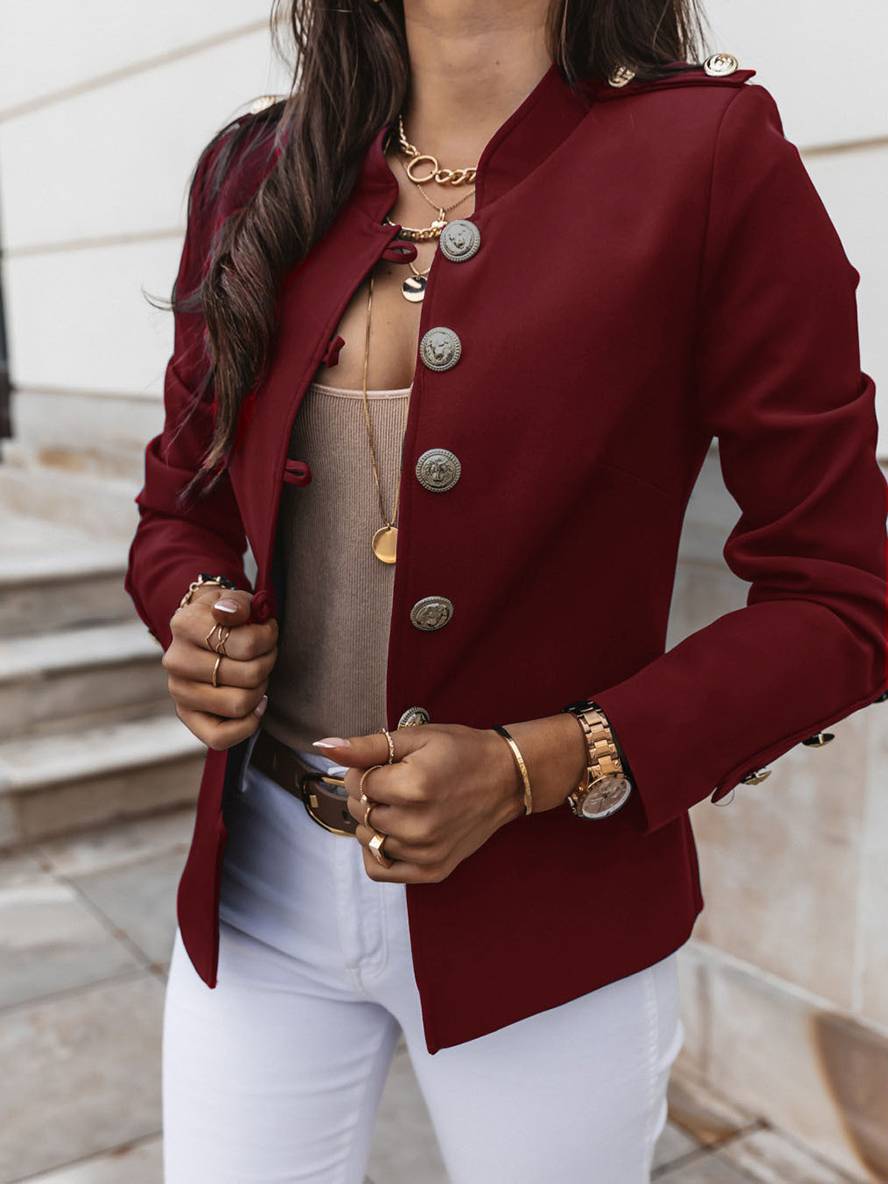 Kurz Offiziersjackett mit Knopfkragen Damen Eleganter Blazer