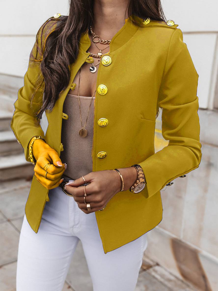 Kurz Offiziersjackett mit Knopfkragen Damen Eleganter Blazer