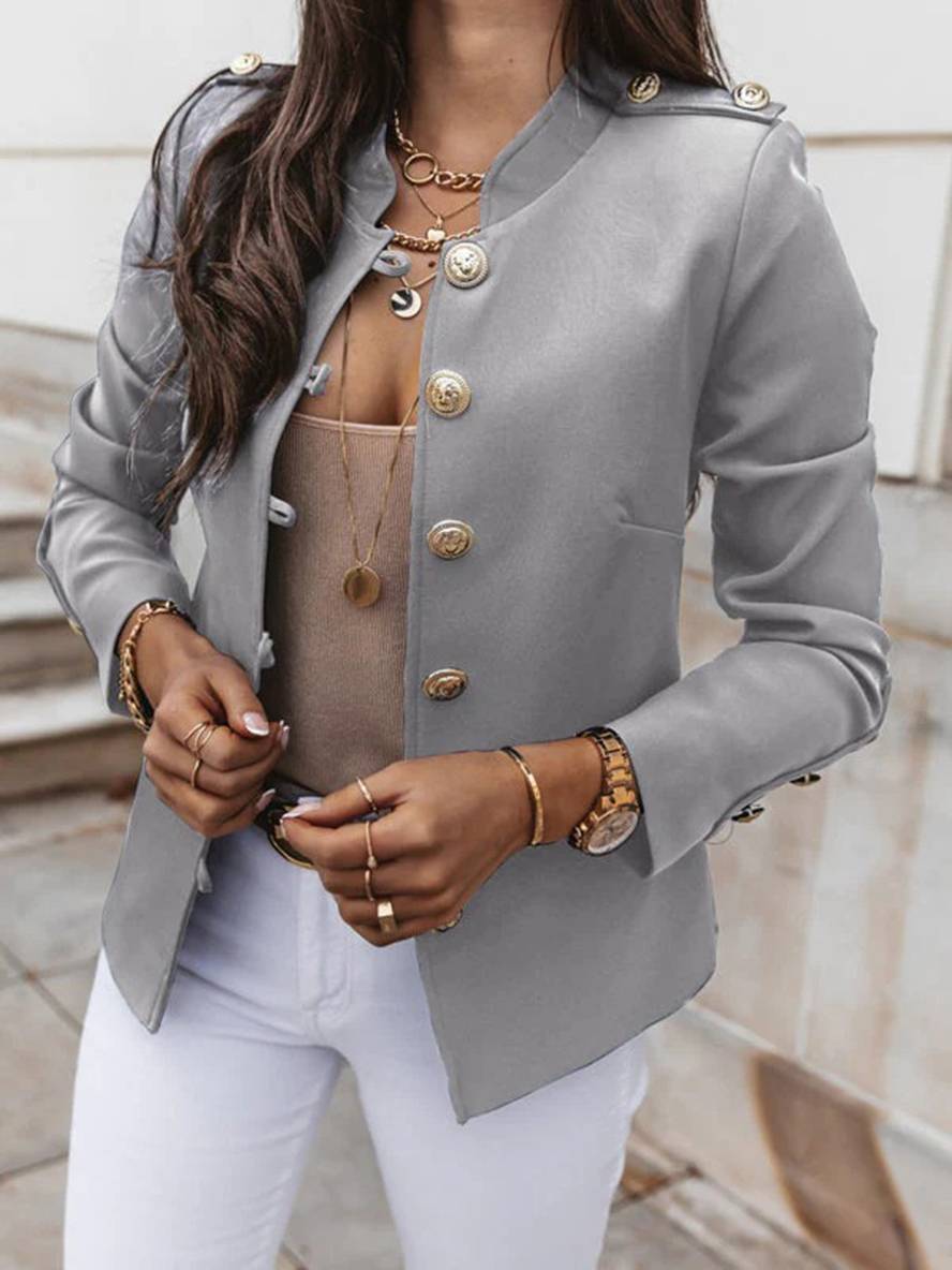 Kurz Offiziersjackett mit Knopfkragen Damen Eleganter Blazer