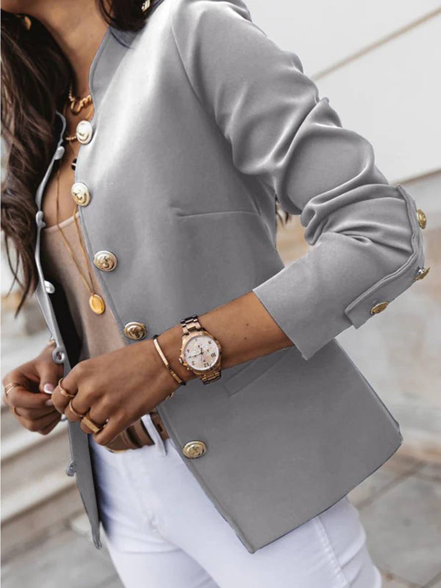 Kurz Offiziersjackett mit Knopfkragen Damen Eleganter Blazer