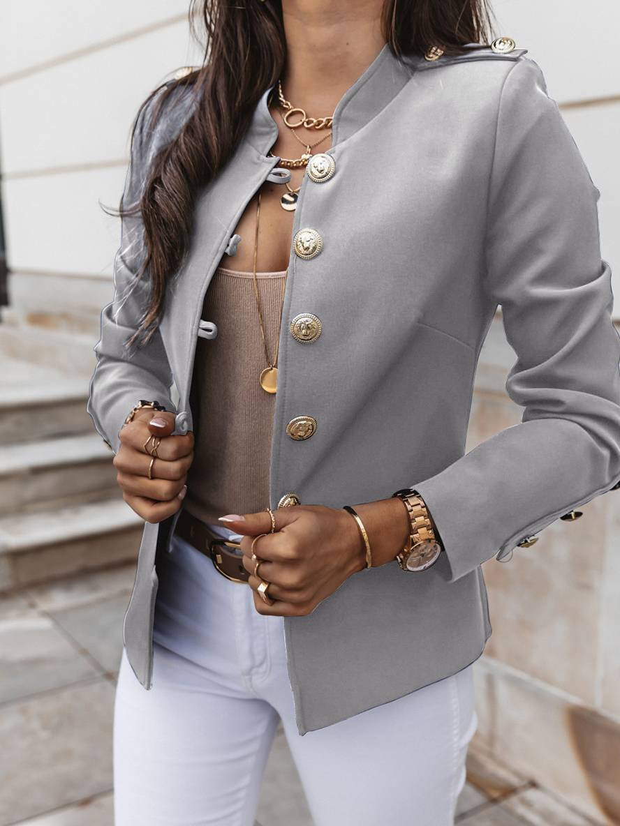 Kurz Offiziersjackett mit Knopfkragen Damen Eleganter Blazer