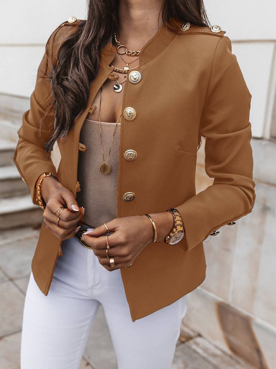 Kurz Offiziersjackett mit Knopfkragen Damen Eleganter Blazer