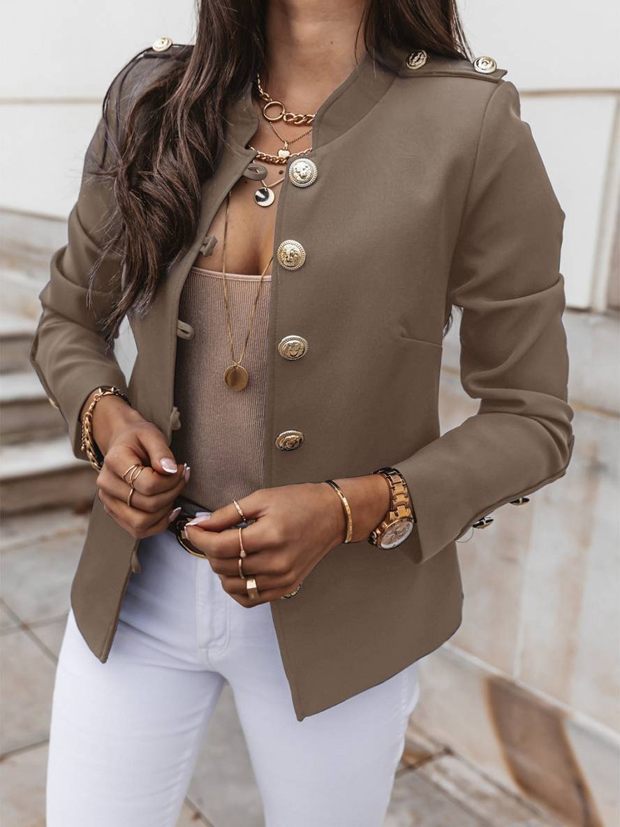 Kurz Offiziersjackett mit Knopfkragen Damen Eleganter Blazer