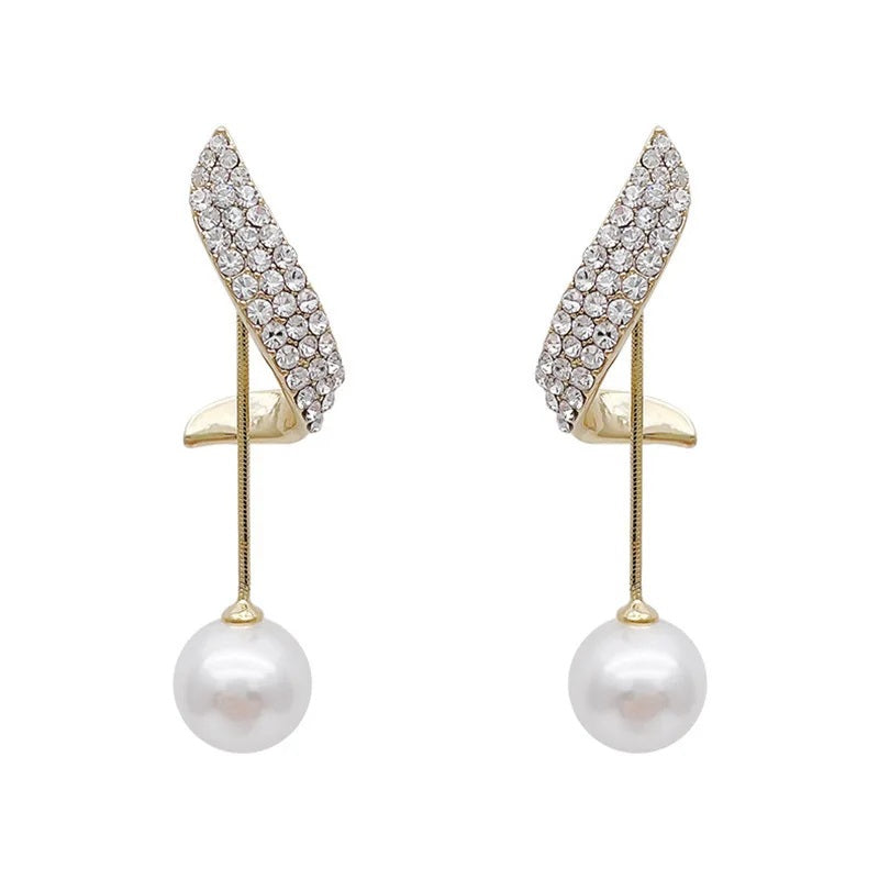 Damen Goldbeschichtete Simulierte Perlen Kristall Lange Quaste Abwärts Hängende Stud Ohrringe | Shop Nory