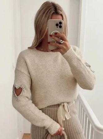 Shopnory | Mode LiShopnorye Herz Ausgehöhlter Pullover