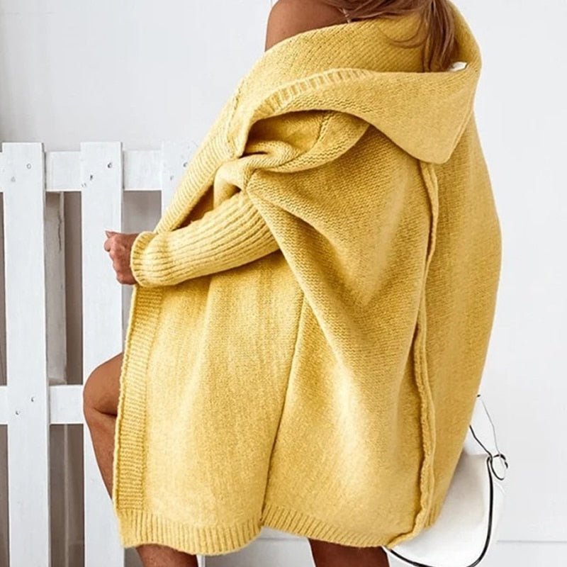 Gelb Strickjacke mit Kapuze