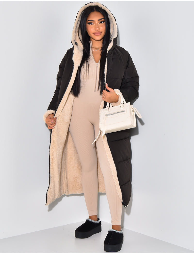 Winterjacke - luxuriöse lange Damenjacke mit Kapuze