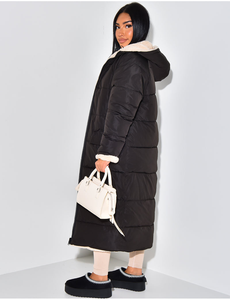Winterjacke - luxuriöse lange Damenjacke mit Kapuze