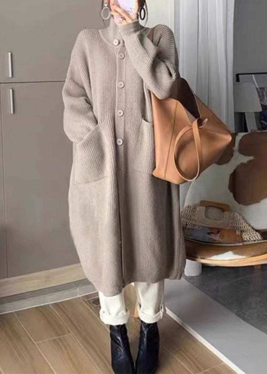 Damen Lange Strickjacke mit Kragen und Taschen