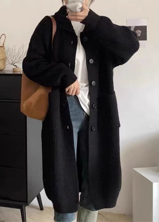 Damen Lange Strickjacke mit Kragen und Taschen