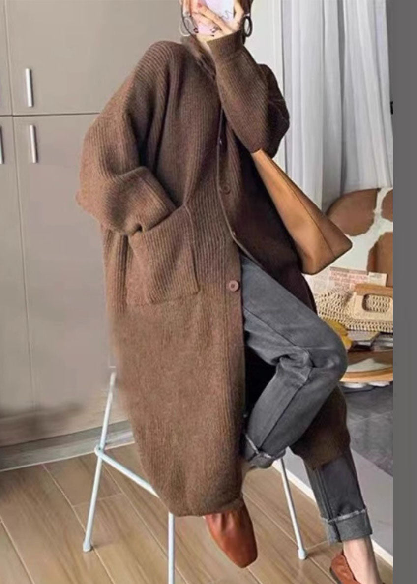 Damen Lange Strickjacke mit Kragen und Taschen