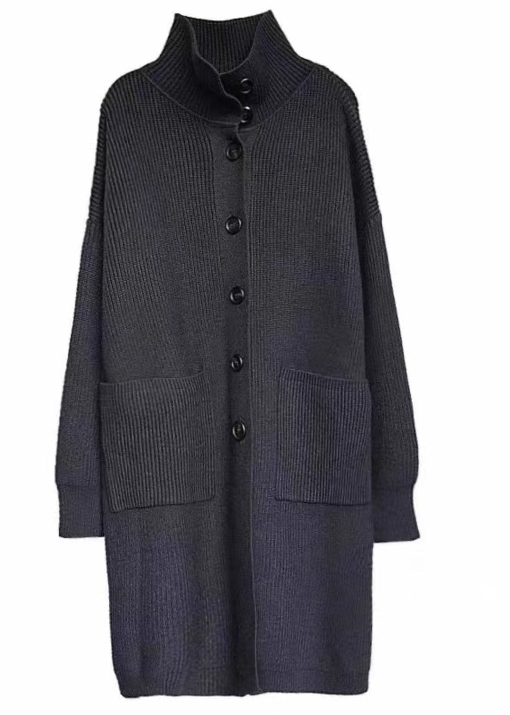 Damen Lange Strickjacke mit Kragen und Taschen