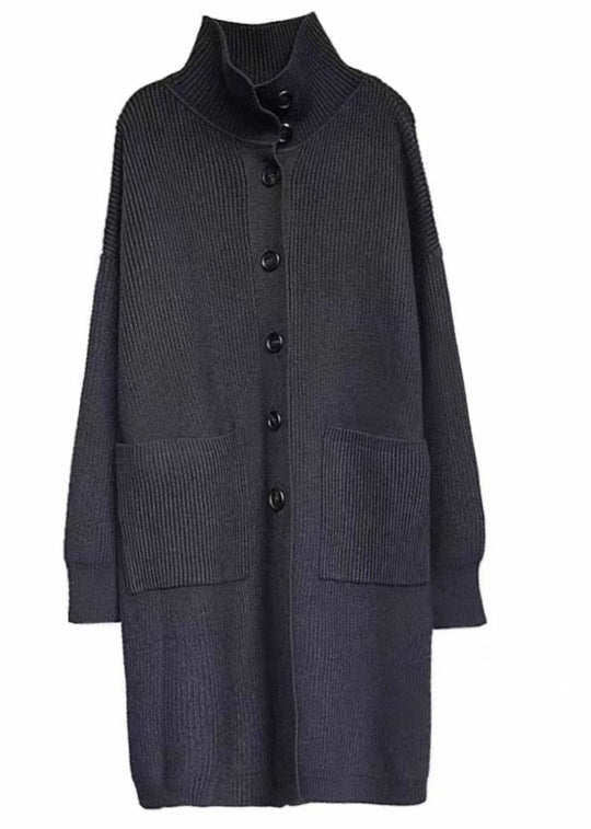 Damen Lange Strickjacke mit Kragen und Taschen