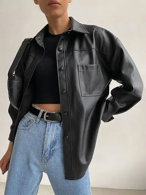 Lederjacke mit langen Ärmeln