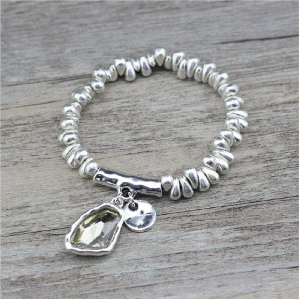 Silberne Kiesel Erweiterbare Kristall Charm Armbänder | Shop Nory