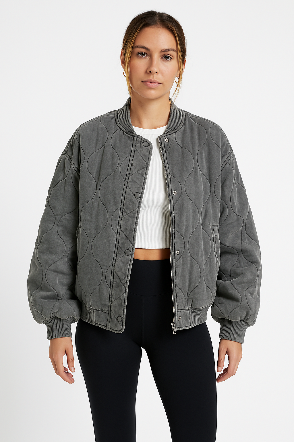 Damen Gesteppte Oversized Bomberjacke