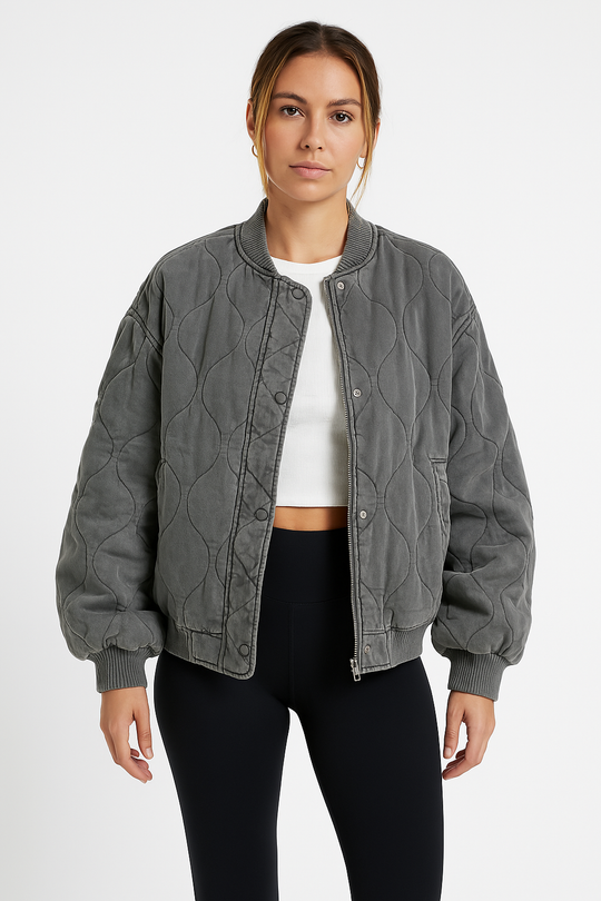 Damen Gesteppte Oversized Bomberjacke