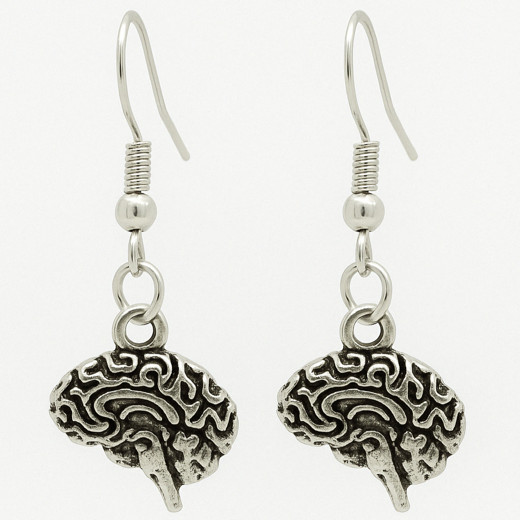 Silver Gothic Brain Charm Earrings | Shop Nory