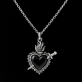 Silver Adorned Flaming Black Heart Charm Necklace | Shop Nory