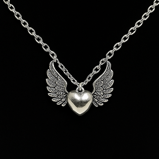 Silver Gothic Angel Heart Charm Necklace | Shop Nory