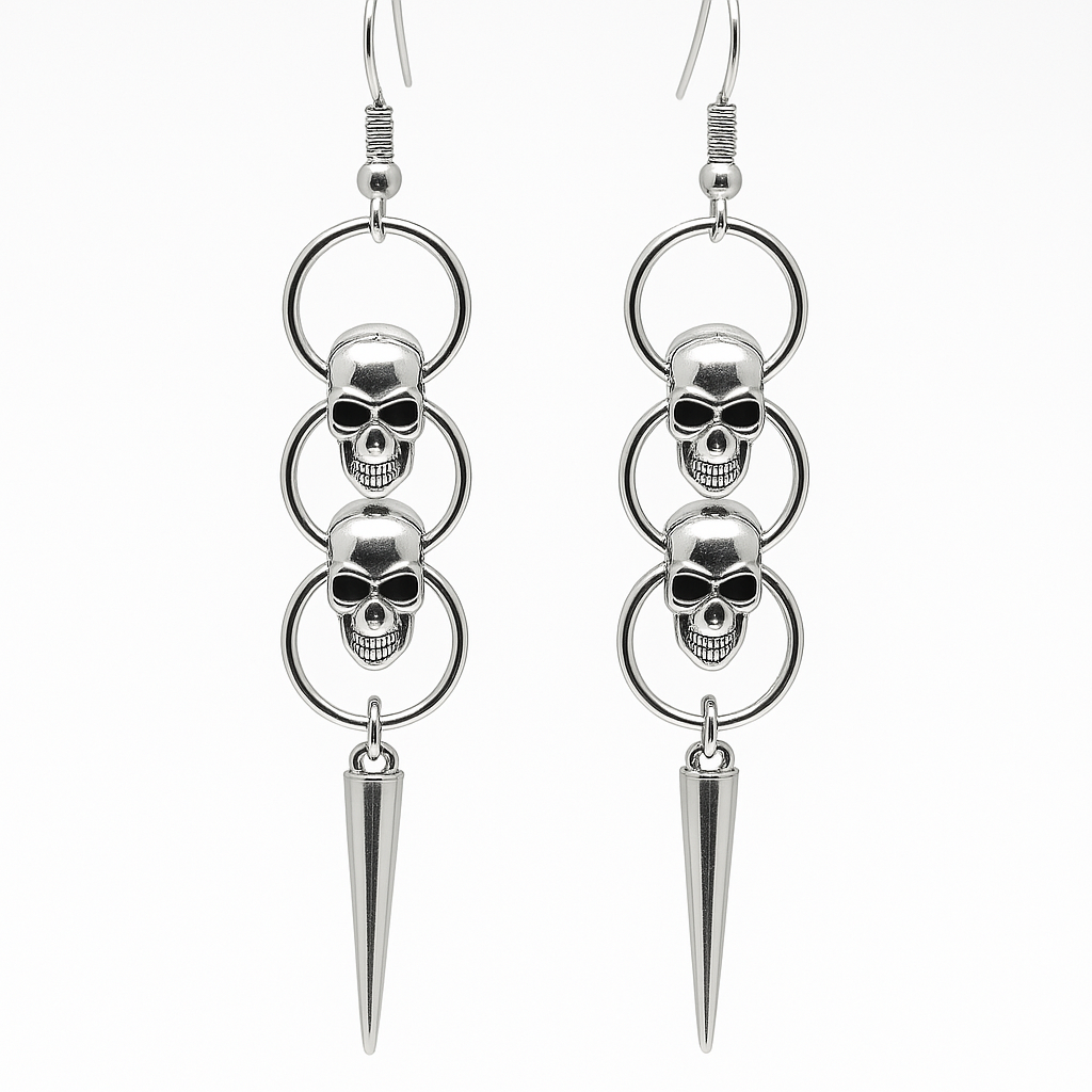 Silver Gothic Skull Hoop Dangle Earrings | Shop Nory