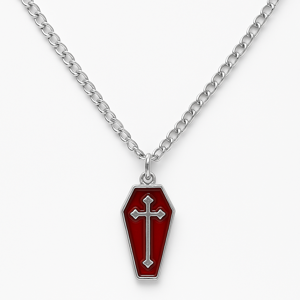 Silver Gothic Red Coffin Charm Necklace | Shop Nory