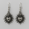 Silver Sacred Flaming Heart Charm Earrings | Shop Nory