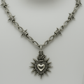 Silver Gothic Barbed Wire Silver Sacred Heart Necklace | Shop Nory
